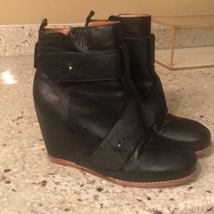 Size 8.5 black leather wedge Matiko booties